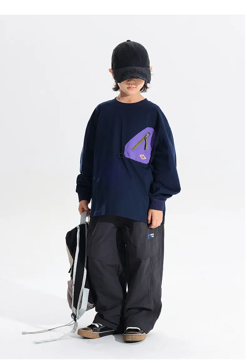 Japanese Style Boys T-Shirt Navy Blue Purple Pocket 2025 — feature 28