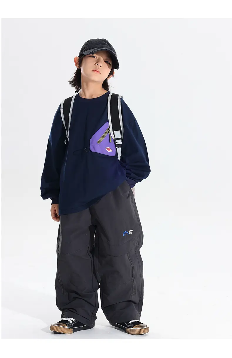 Japanese Style Boys T-Shirt Navy Blue Purple Pocket 2025 — feature 29