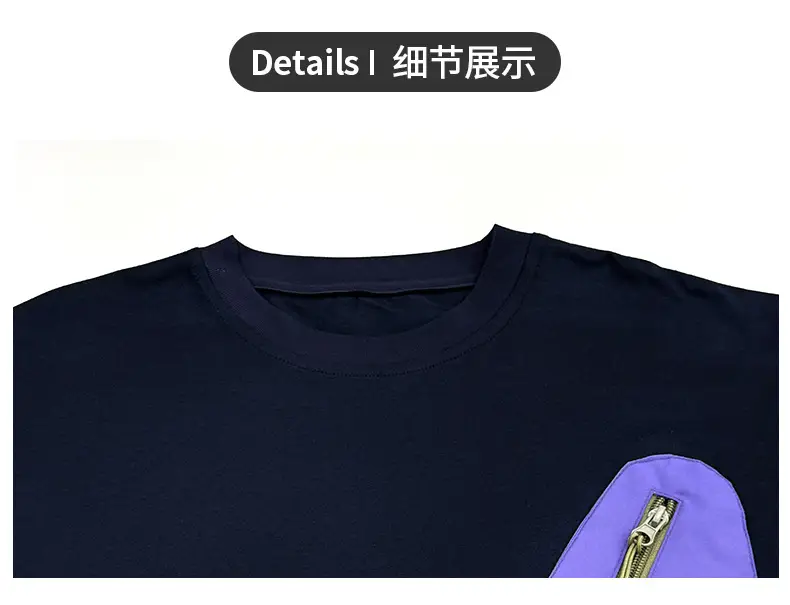 Japanese Style Boys T-Shirt Navy Blue Purple Pocket 2025 — feature 4