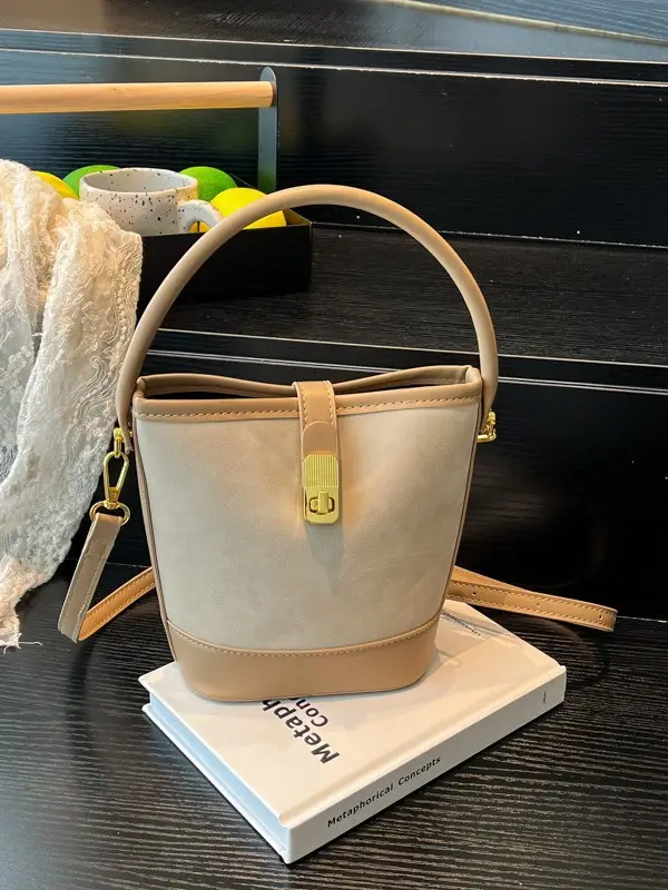 Women's Crossbody Bag Beige Leather Bucket Design 2025 - Image 5