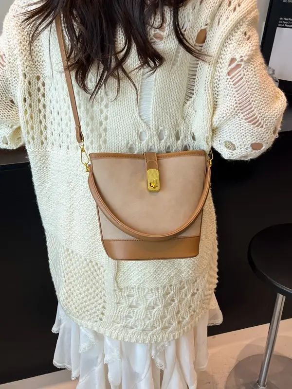 Women's Crossbody Bag Beige Leather Bucket Design 2025 - Image 6