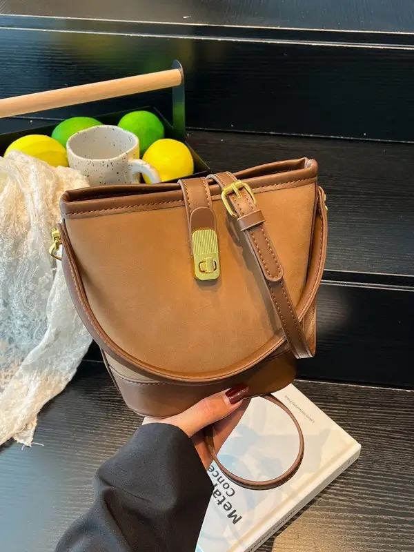 Women's Crossbody Bag Beige Leather Bucket Design 2025 - Image 8