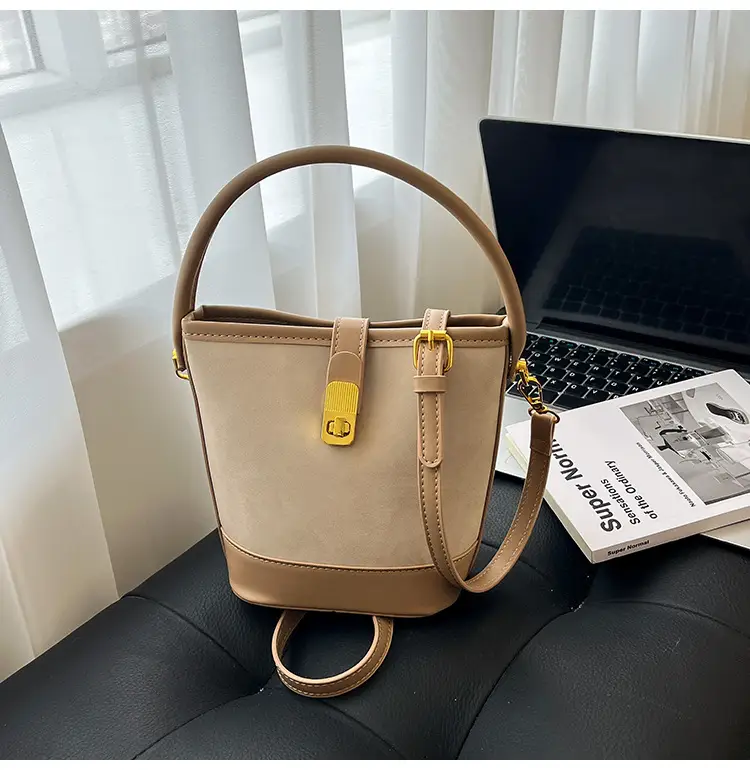 Women's Crossbody Bag Beige Leather Bucket Design 2025 — feature 10