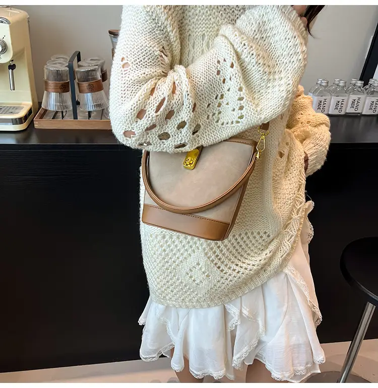 Women's Crossbody Bag Beige Leather Bucket Design 2025 — feature 16