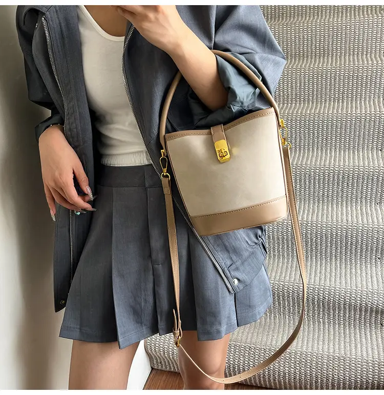Women's Crossbody Bag Beige Leather Bucket Design 2025 — feature 18