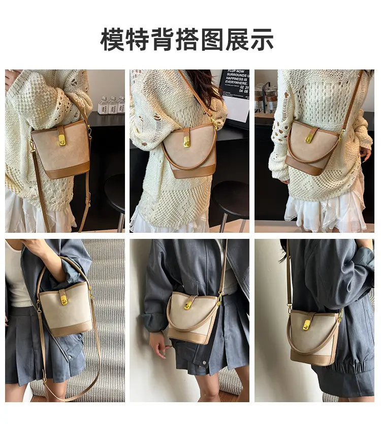 Women's Crossbody Bag Beige Leather Bucket Design 2025 — feature 6