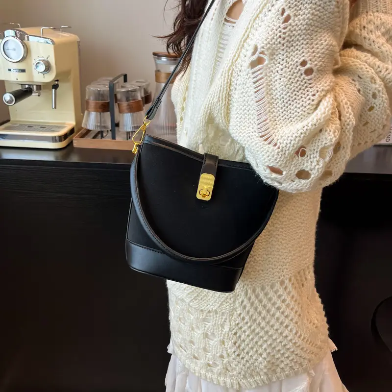Women's Crossbody Bag Beige Leather Bucket Design 2025 - Image 3