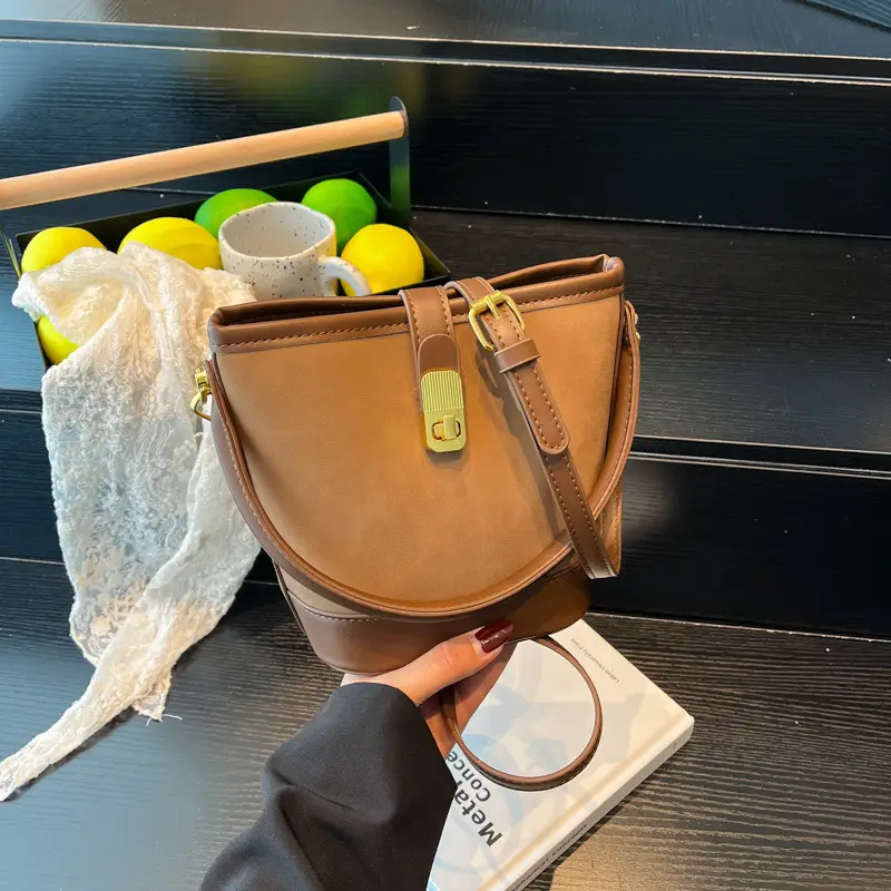Women's Crossbody Bag Beige Leather Bucket Design 2025 - Image 4