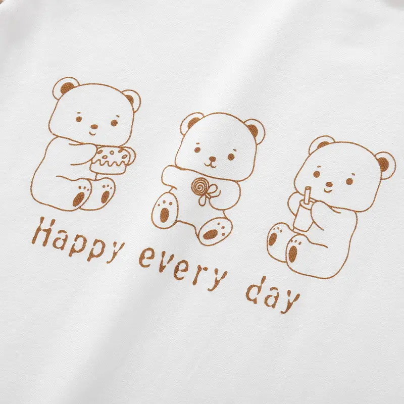 Jingqi Baby Long Sleeve T-Shirt White Brown Cotton Kids