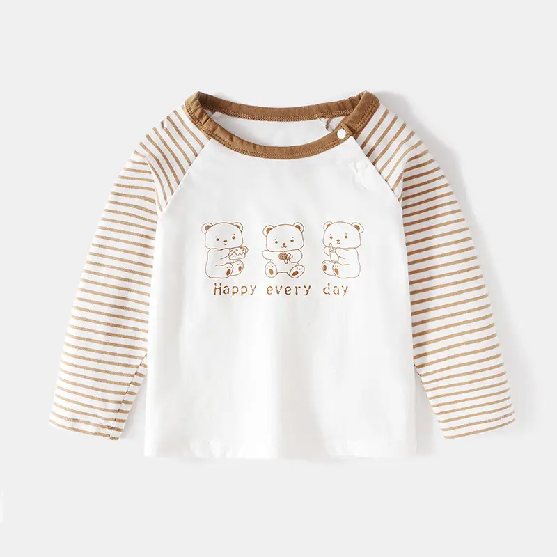 Jingqi Baby Long Sleeve T-Shirt White Brown Cotton Kids