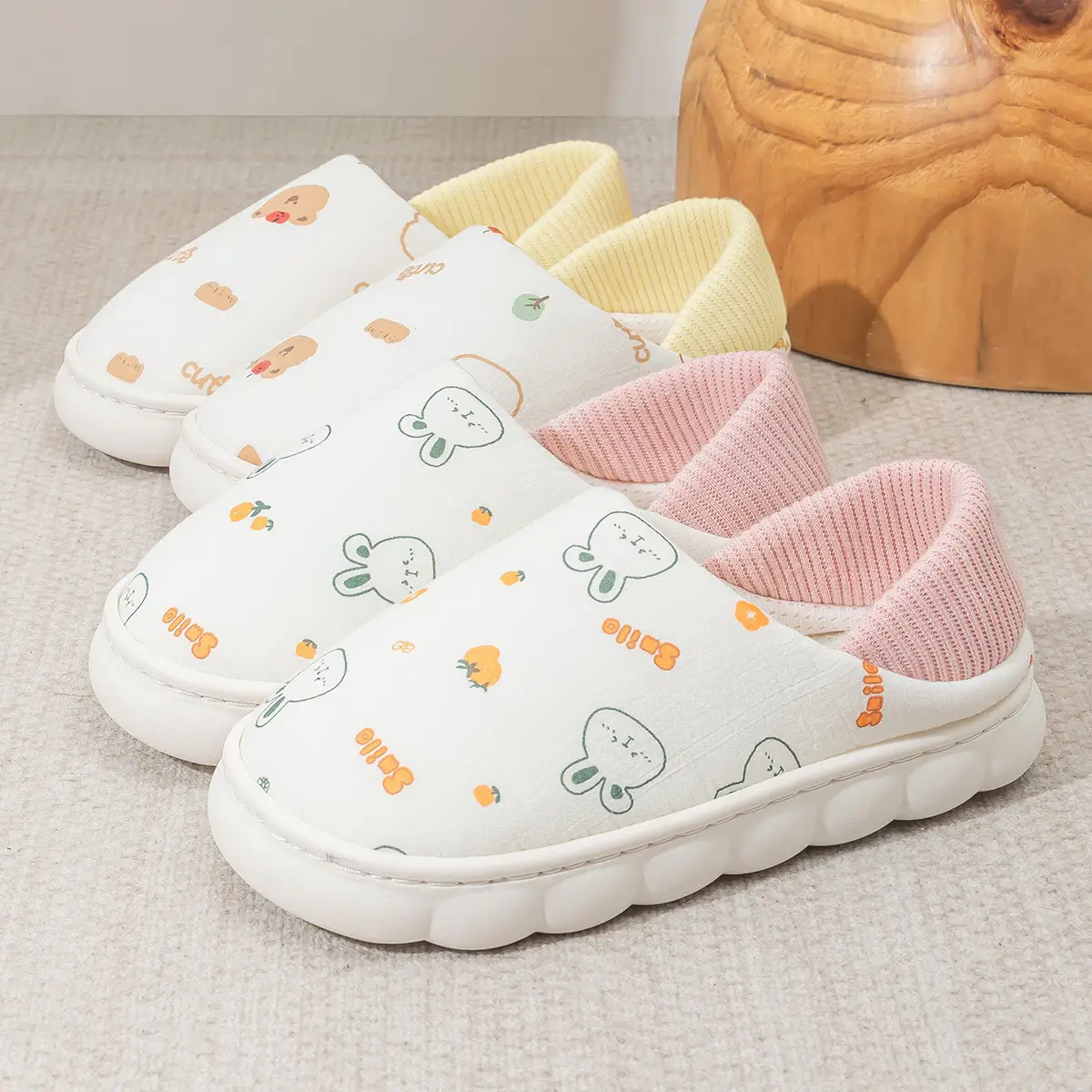 Cute Cartoon Slippers Women's Cotton Postpartum Shoes