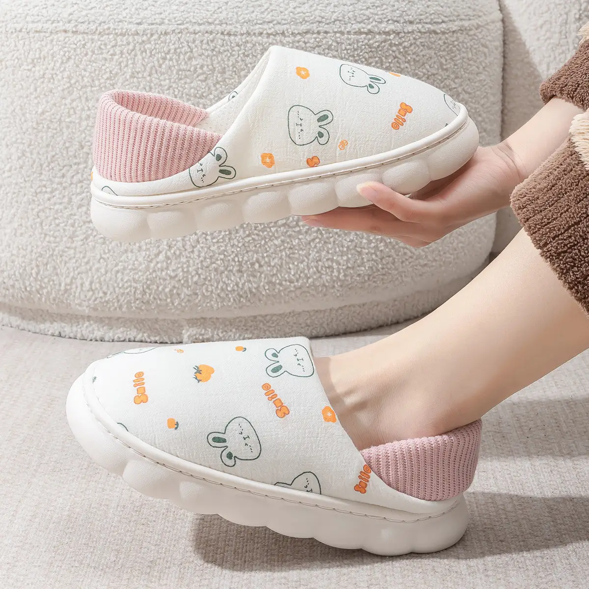 Cute Cartoon Slippers Women's Cotton Postpartum Shoes