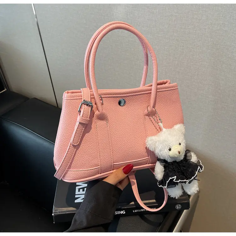 Women's Beige Leather Shoulder Bag with Teddy Bear Accessory — feature 22