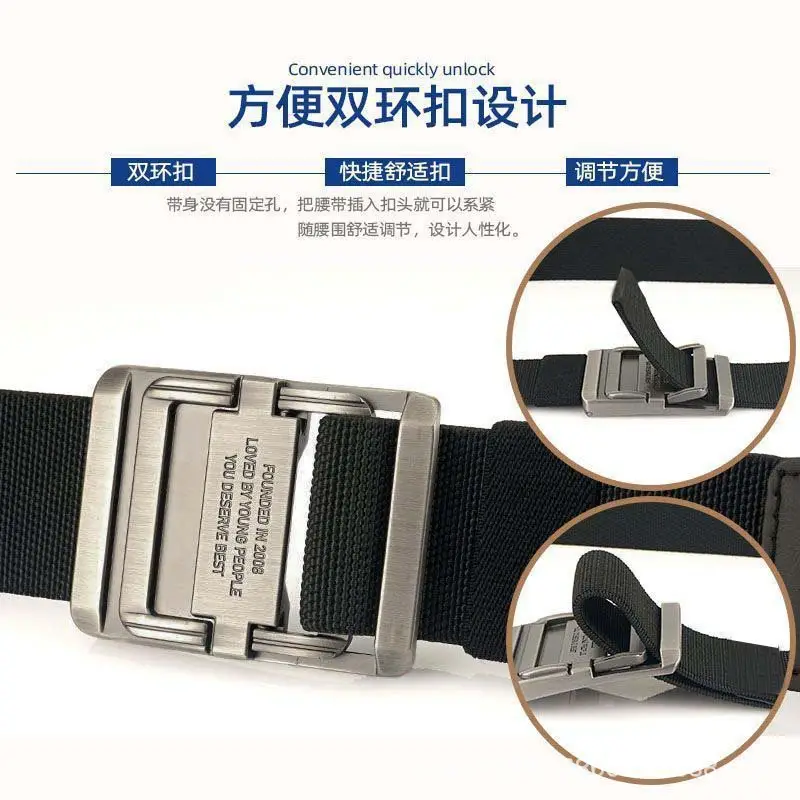 Men's Elastic Woven Tactical Belt with Double Ring Buckle - Image 8