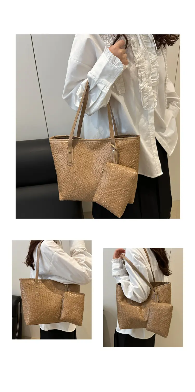 Retro Red Leather Tote Bag with Matching Pouch — feature 28