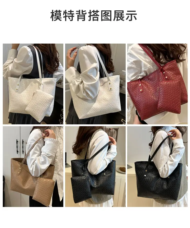 Retro Red Leather Tote Bag with Matching Pouch — feature 8