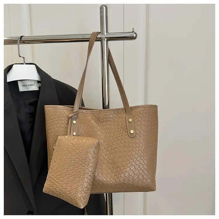 Retro Red Leather Tote Bag with Matching Pouch - Image 4
