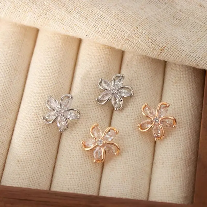 Elegant Five-Petal Flower Earrings Silver Gold Wholesale