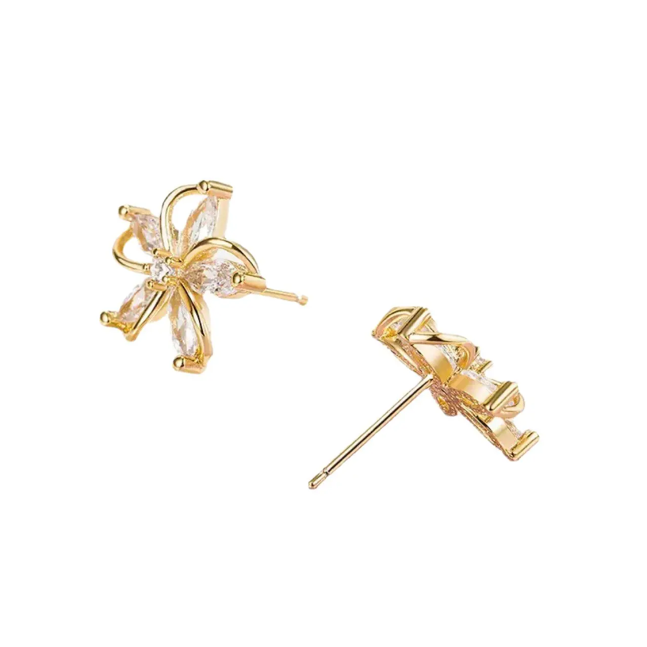 Elegant Five-Petal Flower Earrings Silver Gold Wholesale
