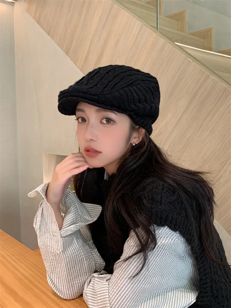 Women Knitted Wool Hat Winter Warm Ear Protection Beret — feature 6