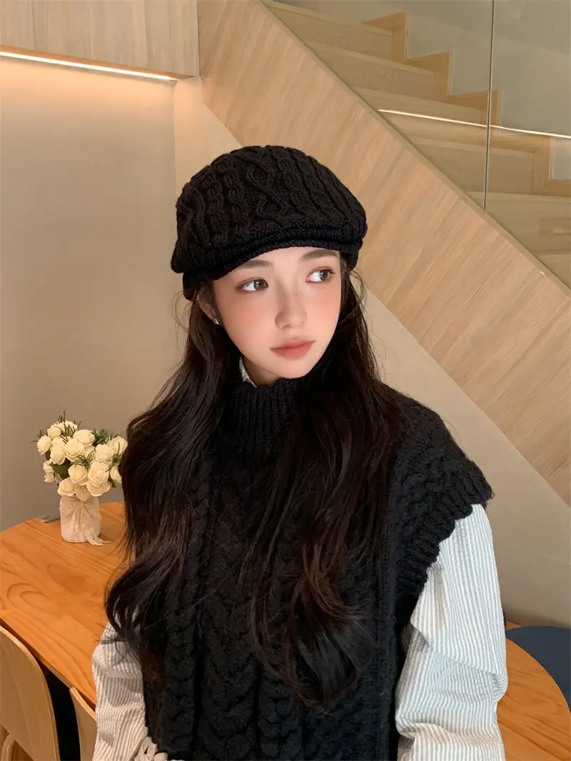 Women Knitted Wool Hat Winter Warm Ear Protection Beret — feature 7