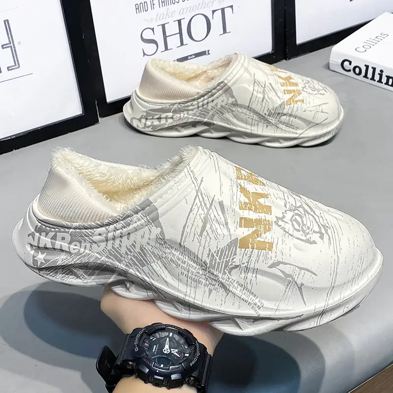 2025 New Style Home Cotton Slippers for Men, Indoor Closed-Toe Slippers, Autumn and Winter Warm and Fashionable Thick-Soled Slippers for Men