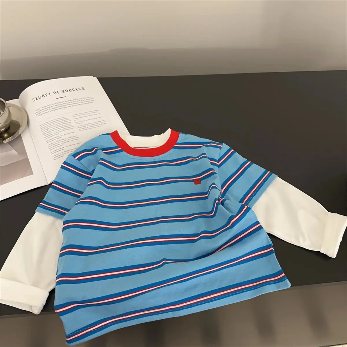 Children Striped Long Sleeve T-Shirt Blue White Red - Image 4