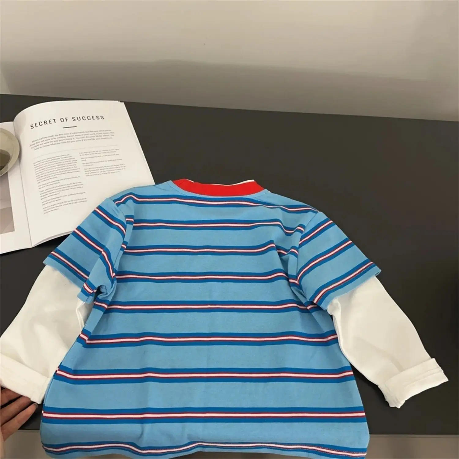 Children Striped Long Sleeve T-Shirt Blue White Red - Image 5
