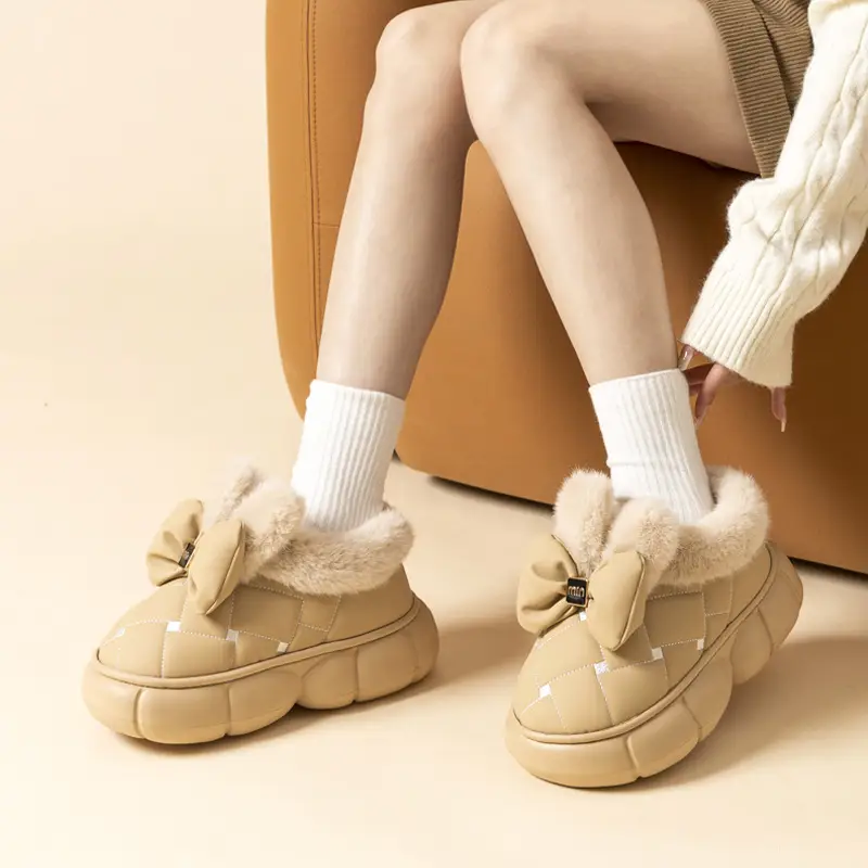Women's 2025 Winter Cotton Bag Heel Shoes Beige - Image 5