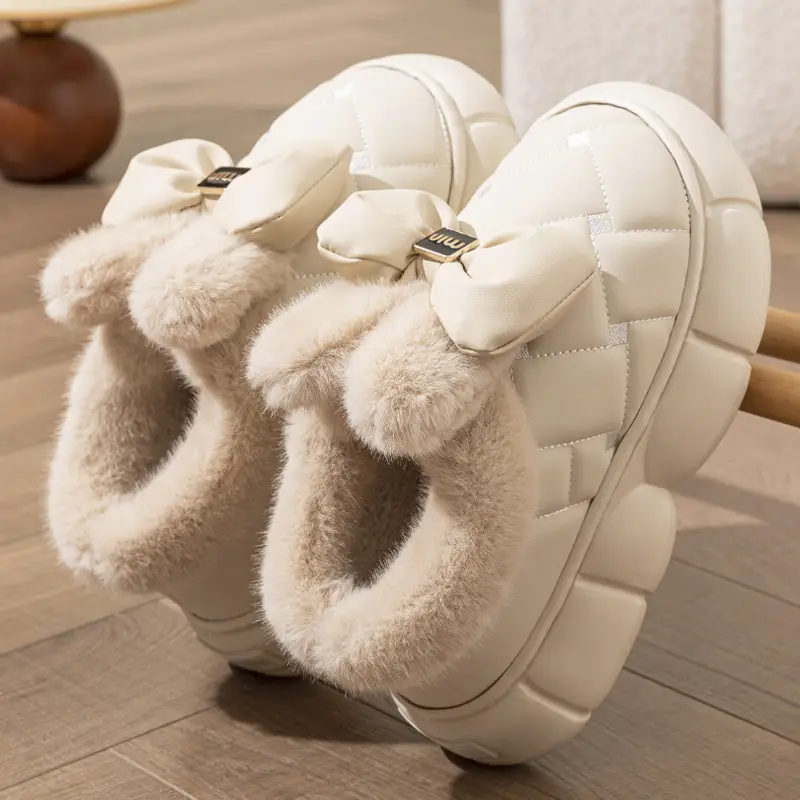 Women's 2025 Winter Cotton Bag Heel Shoes Beige - Image 7