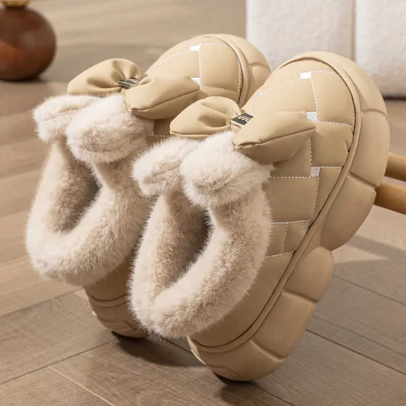 Women's 2025 Winter Cotton Bag Heel Shoes Beige - Image 2