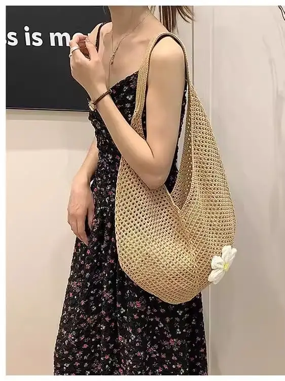 Women Cotton Knitted Mesh Shoulder Bag Large Capacity Summer Casual — feature 11