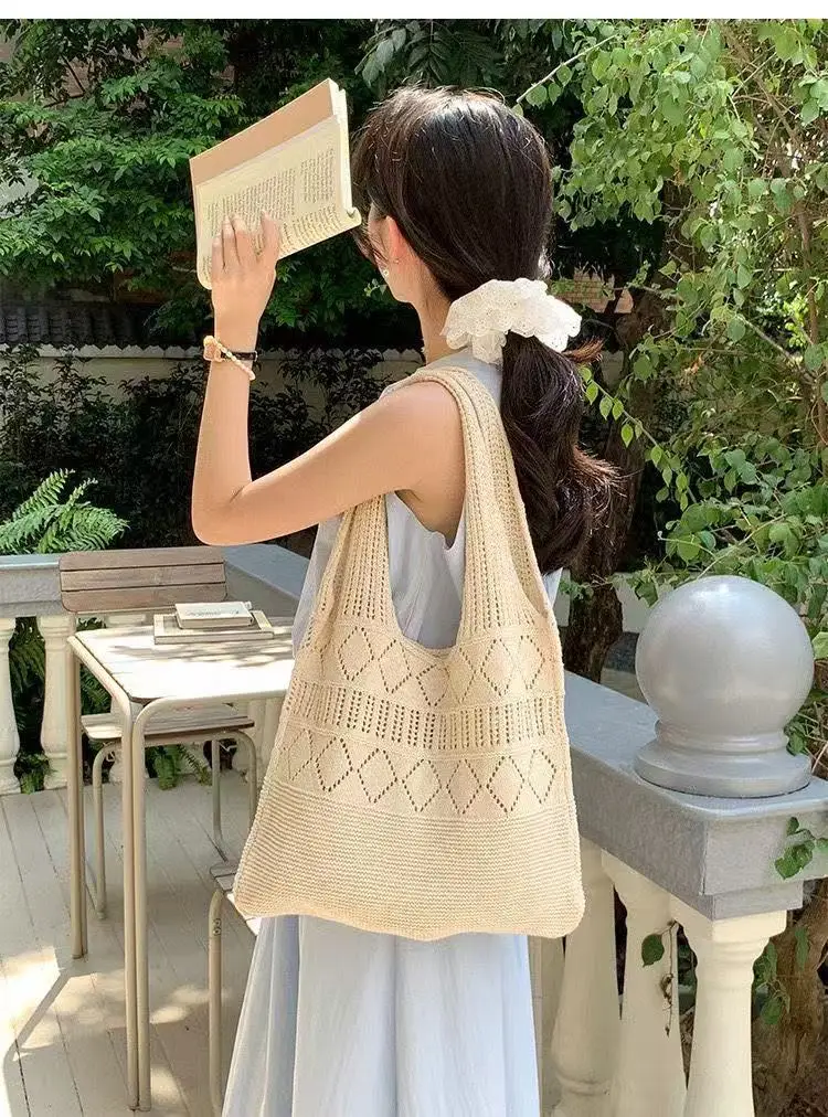 Women Cotton Knitted Mesh Shoulder Bag Large Capacity Summer Casual — feature 3