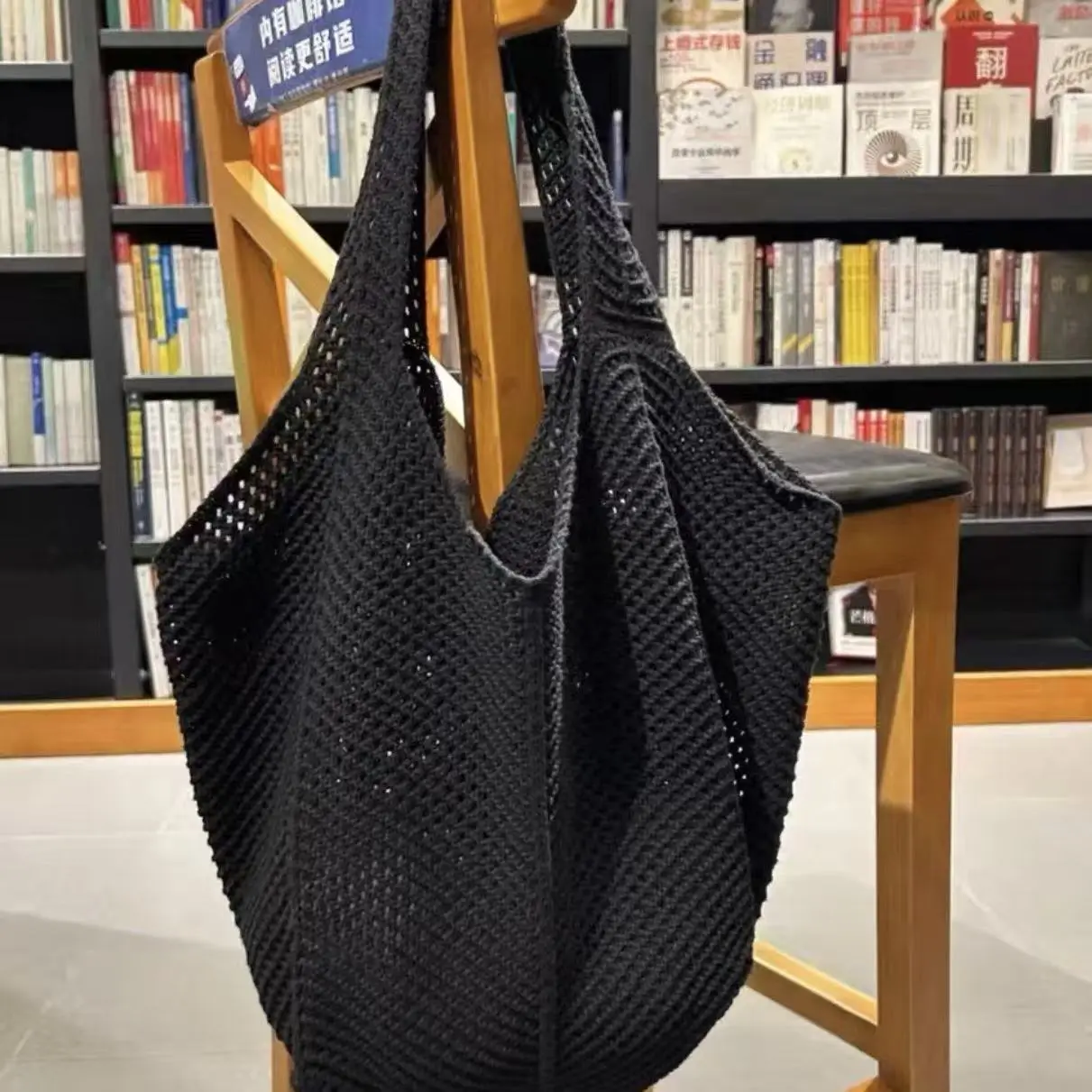Women Cotton Knitted Mesh Shoulder Bag Large Capacity Summer Casual