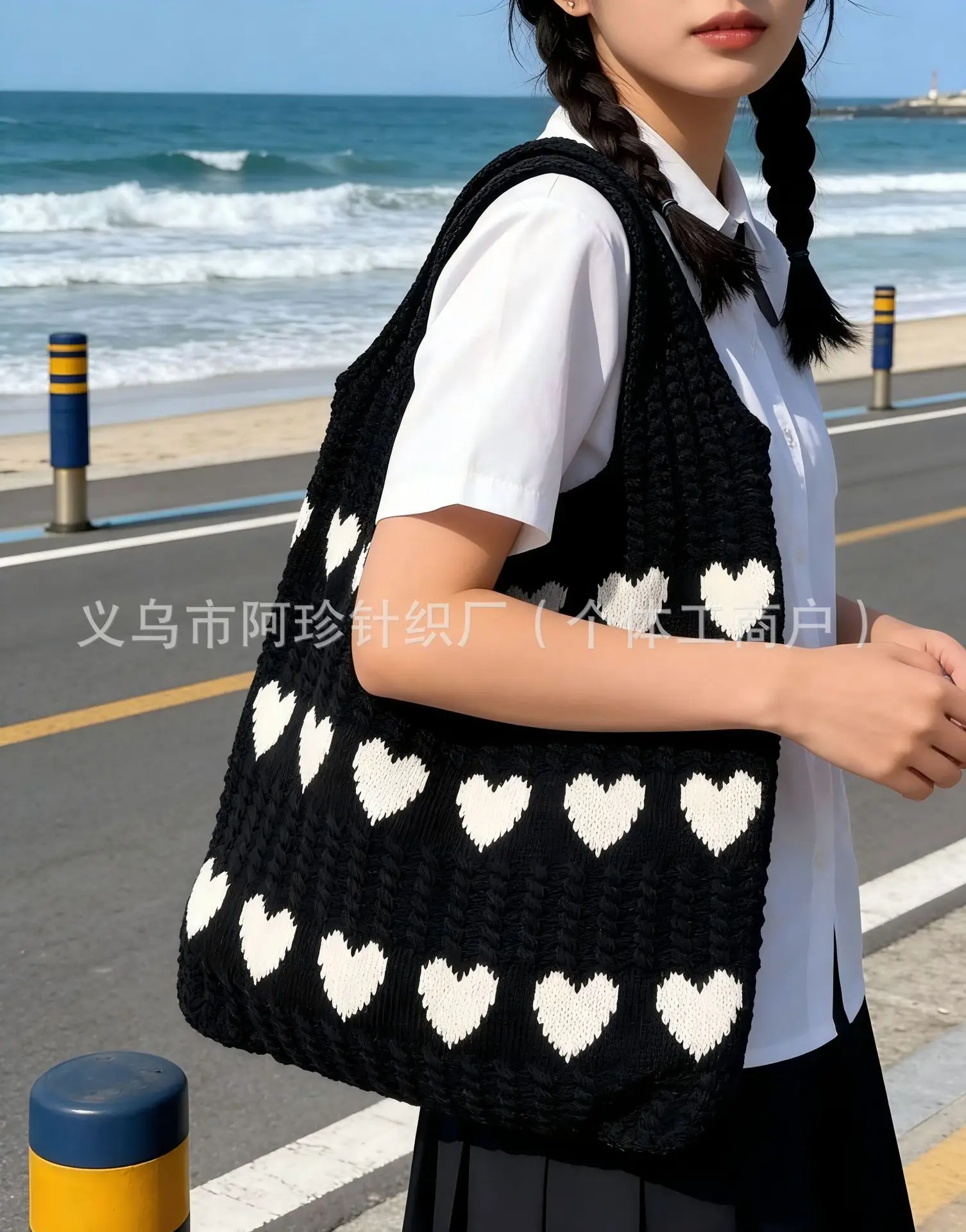 Women Cotton Knitted Mesh Shoulder Bag Large Capacity Summer Casual
