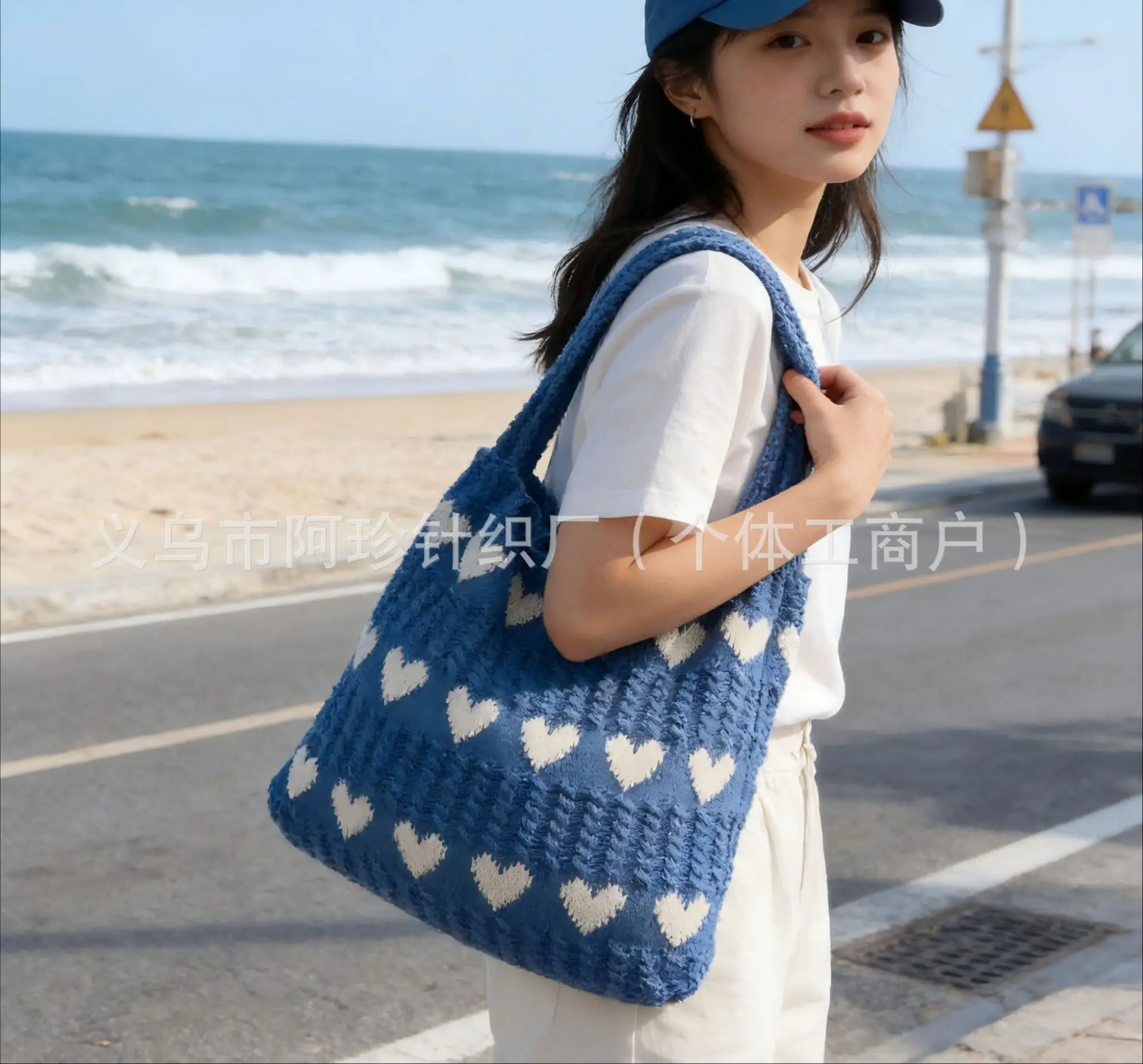 Women Cotton Knitted Mesh Shoulder Bag Large Capacity Summer Casual
