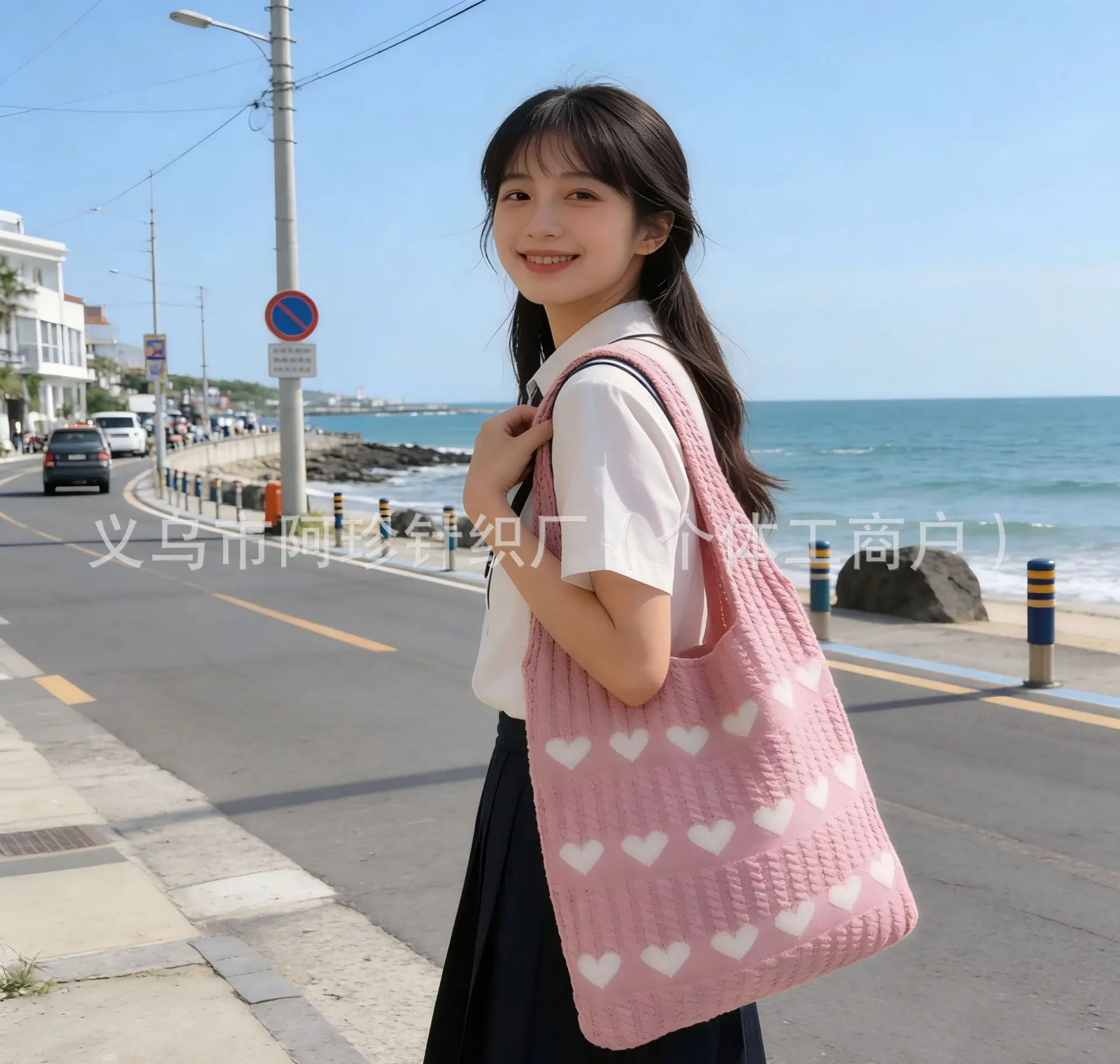 Women Cotton Knitted Mesh Shoulder Bag Large Capacity Summer Casual