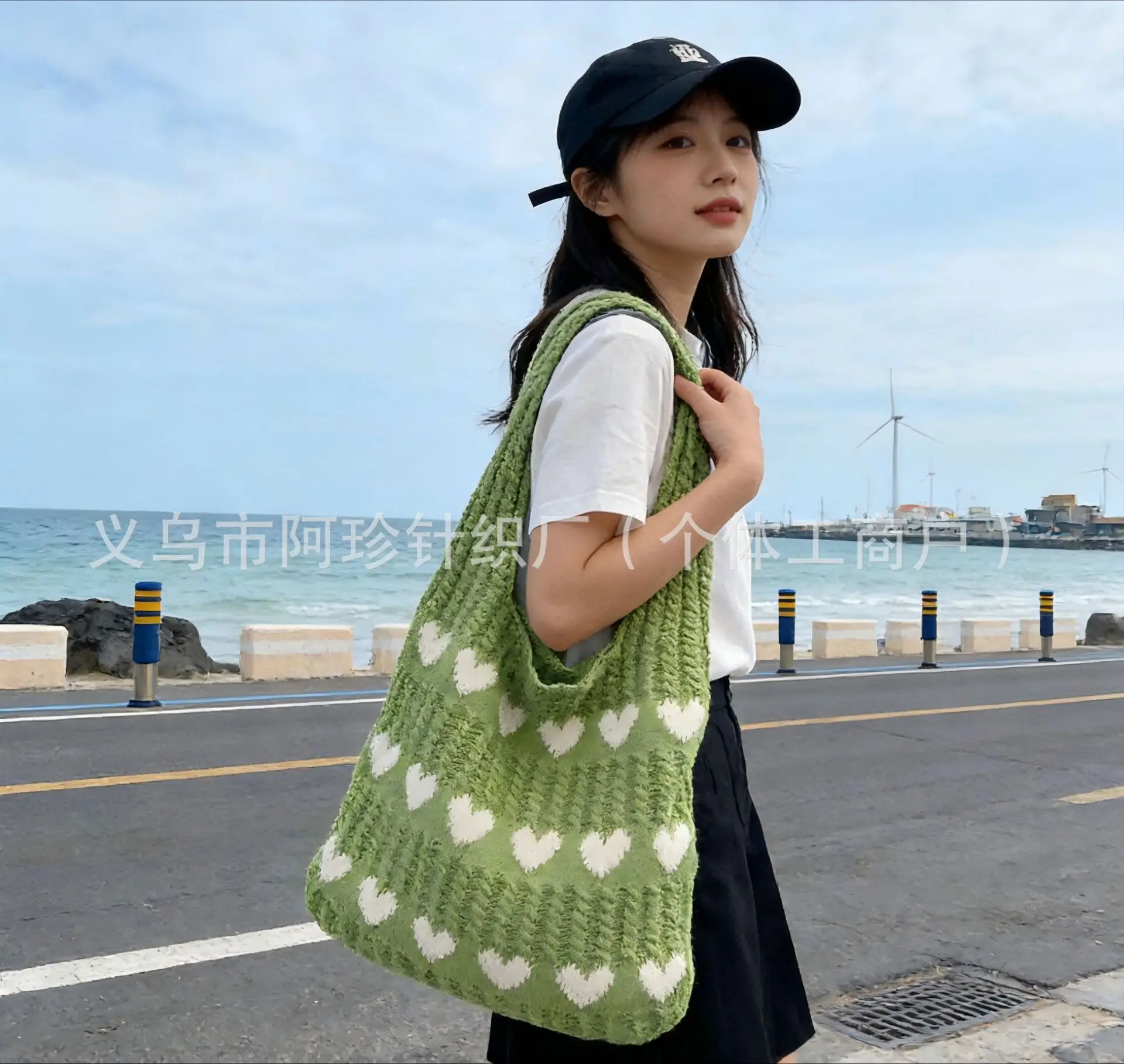 Women Cotton Knitted Mesh Shoulder Bag Large Capacity Summer Casual