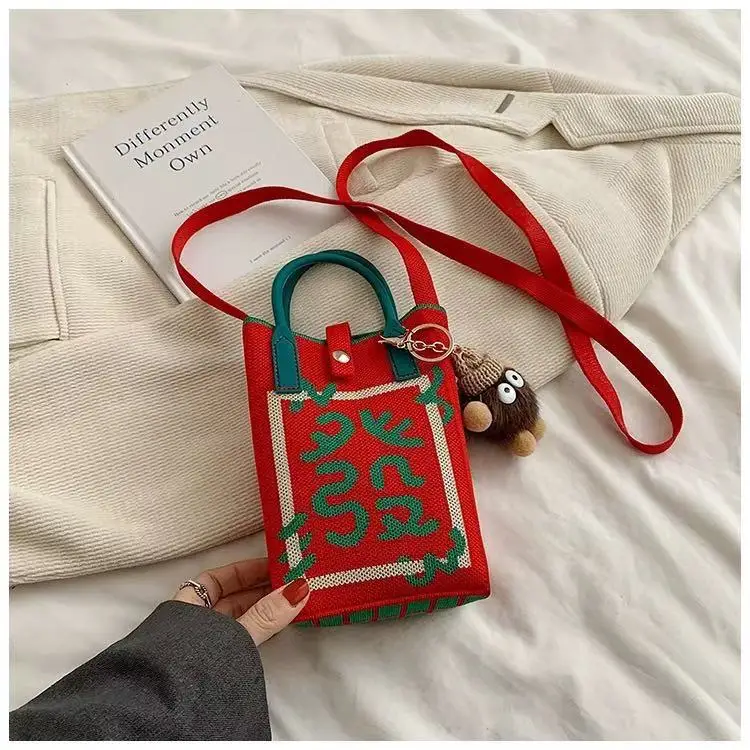 Women Cotton Knitted Mesh Shoulder Bag Large Capacity Summer Casual