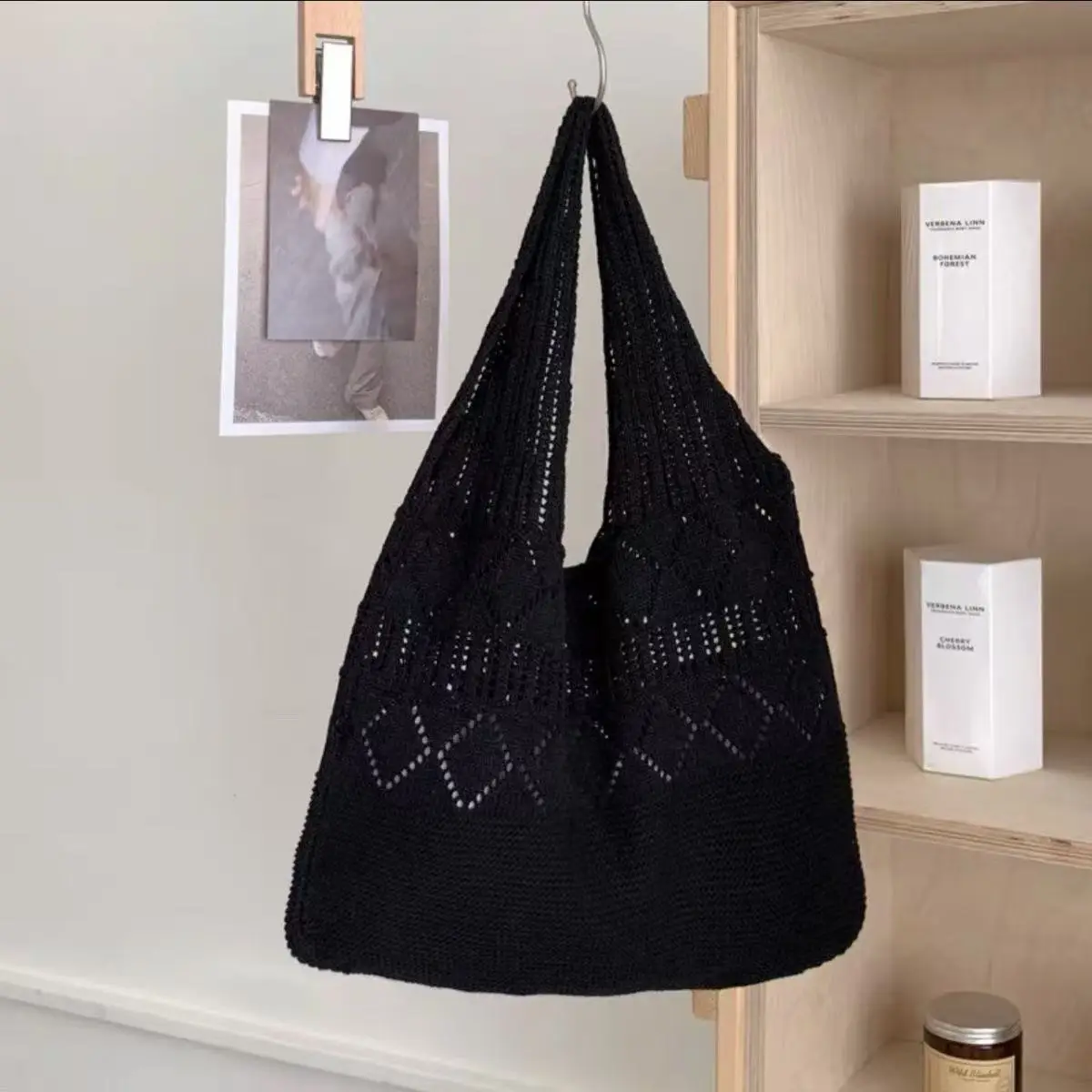 Women Cotton Knitted Mesh Shoulder Bag Large Capacity Summer Casual