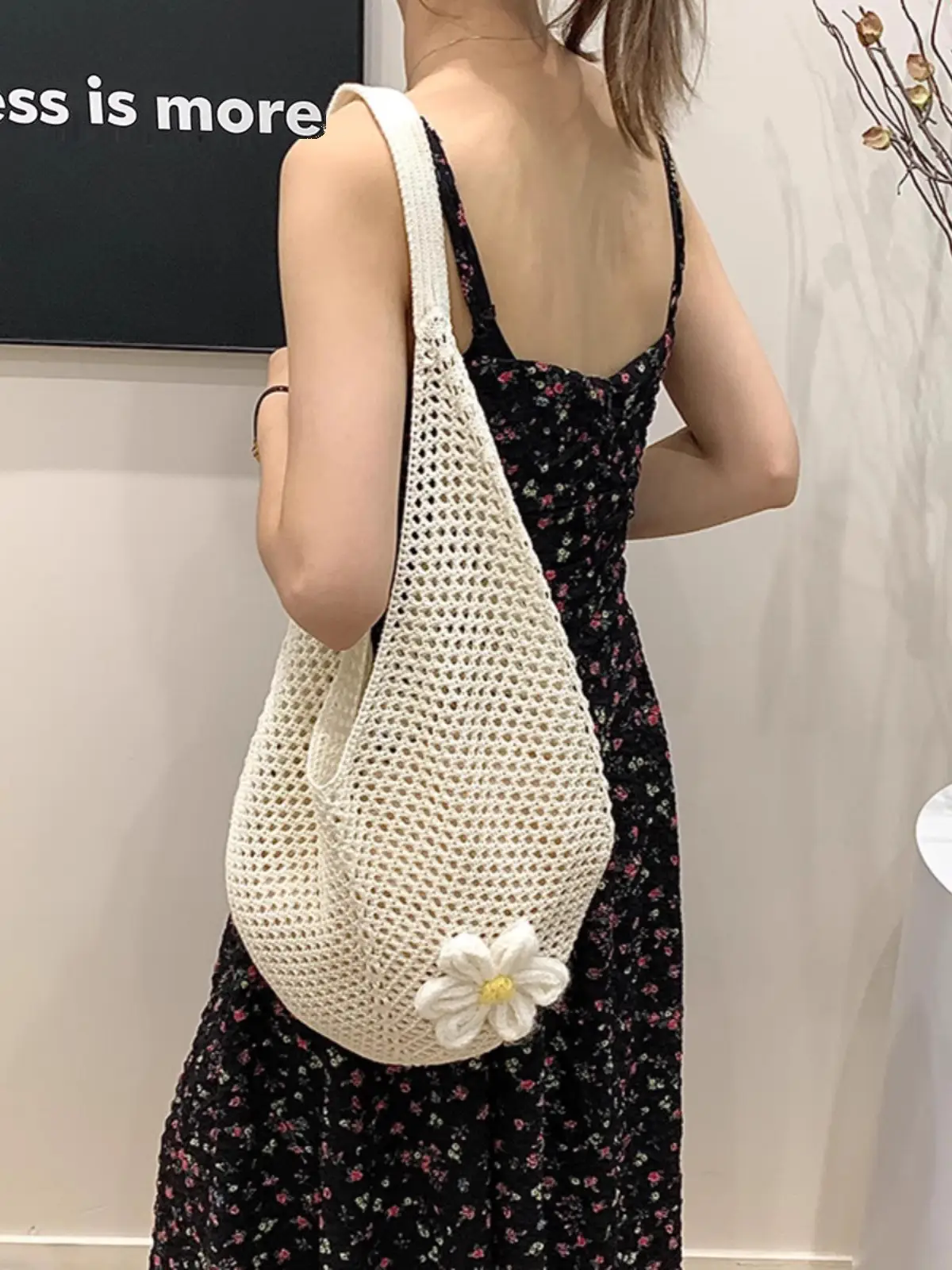 Women Cotton Knitted Mesh Shoulder Bag Large Capacity Summer Casual