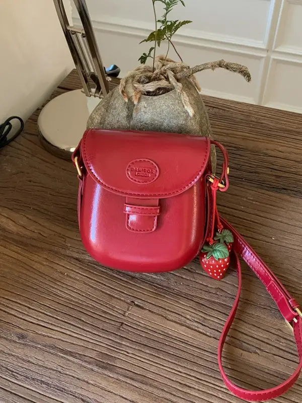 Red Crossbody Phone Bag for Women with Strawberry Tassel - Image 7