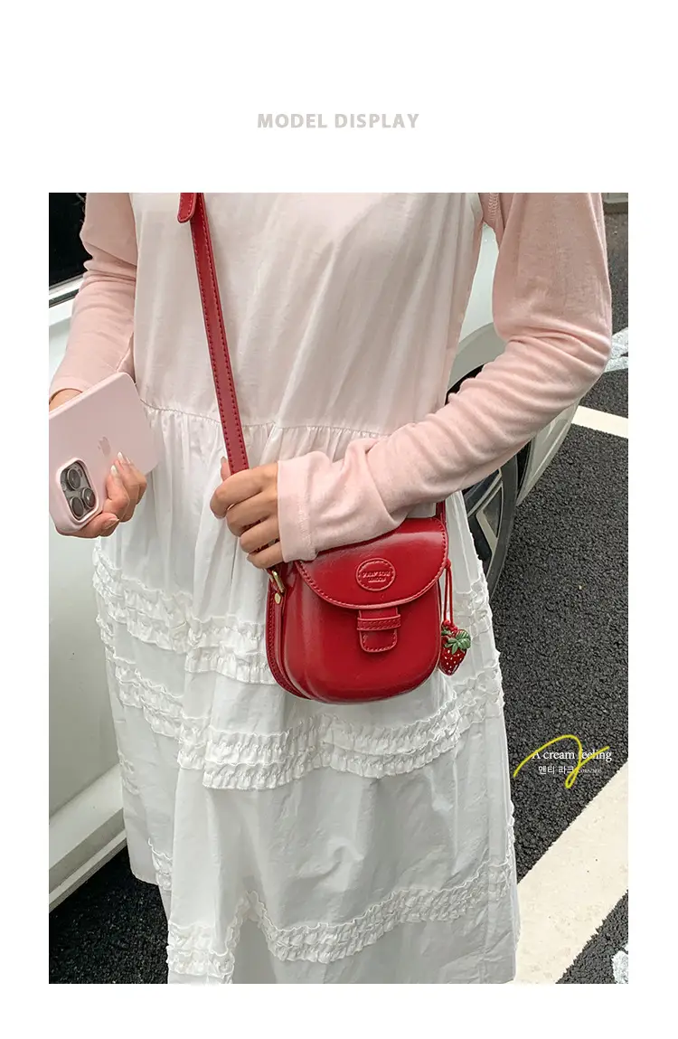 Red Crossbody Phone Bag for Women with Strawberry Tassel — feature 1
