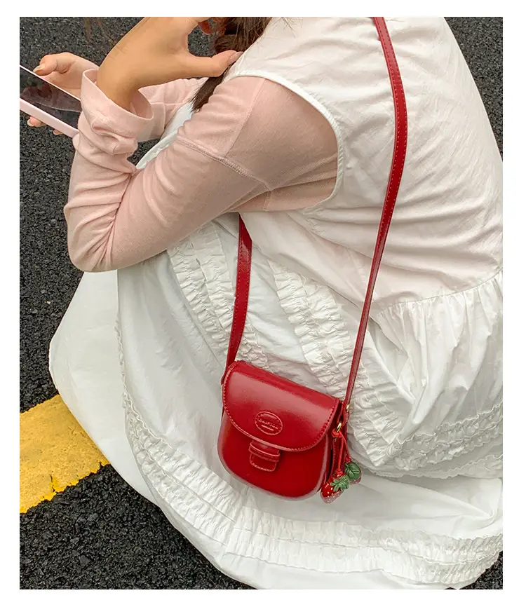 Red Crossbody Phone Bag for Women with Strawberry Tassel — feature 11