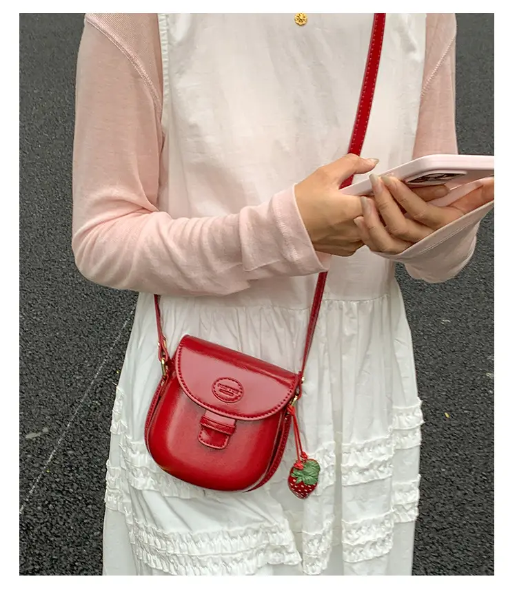 Red Crossbody Phone Bag for Women with Strawberry Tassel — feature 12