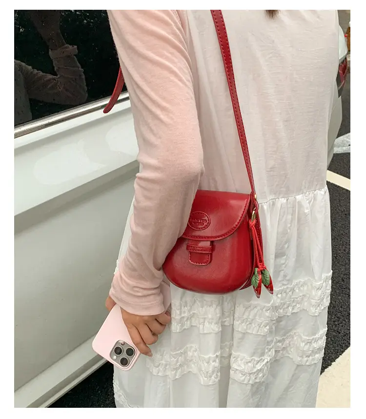 Red Crossbody Phone Bag for Women with Strawberry Tassel — feature 13