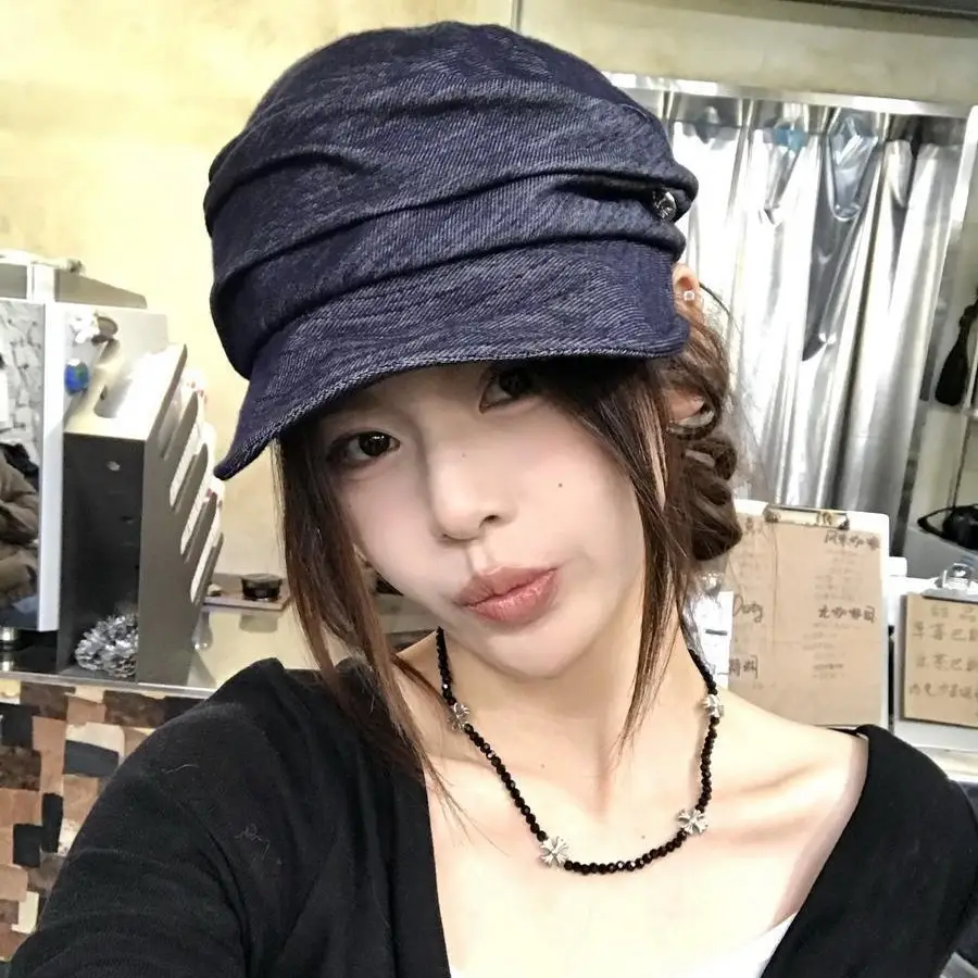 Japanese Retro Pleated Denim Hat for Women Large - Image 2