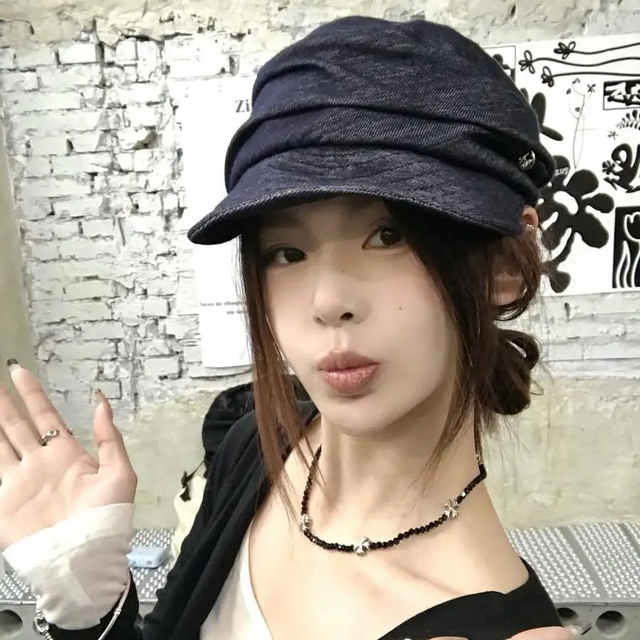 Japanese Retro Pleated Denim Hat for Women Large - Image 3