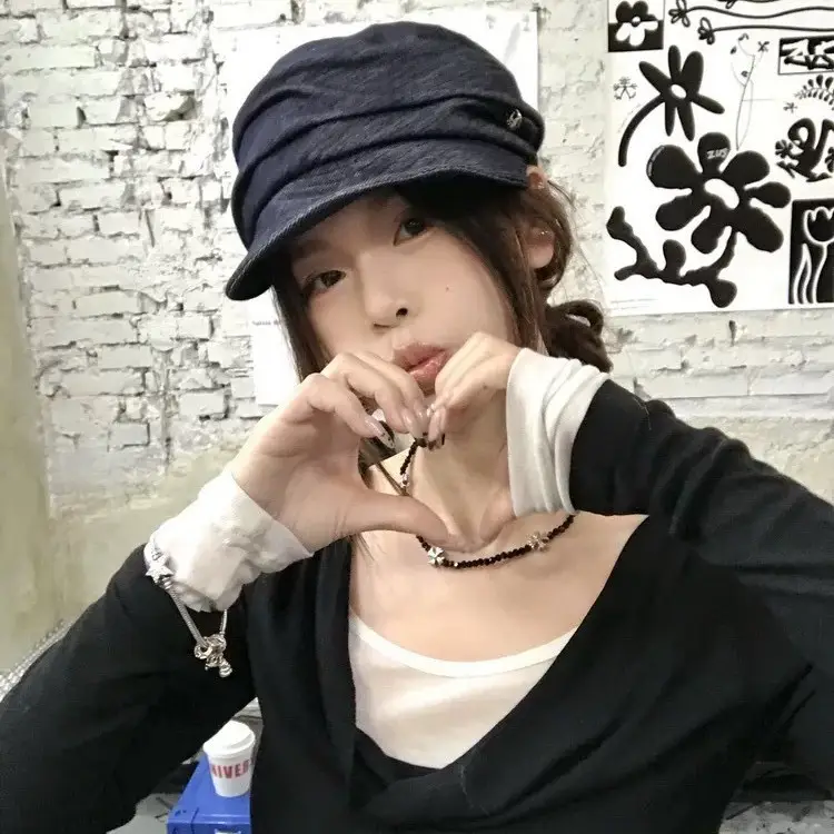 Japanese Retro Pleated Denim Hat for Women Large - Image 4