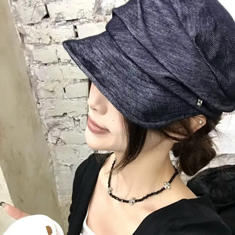 Japanese Retro Pleated Denim Hat for Women Large - Image 5